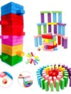Wooden Blocks 54 Pcs Challenging Color Wooden Tumbling Tower, Wooden Zenga Toys with Dices For Kids