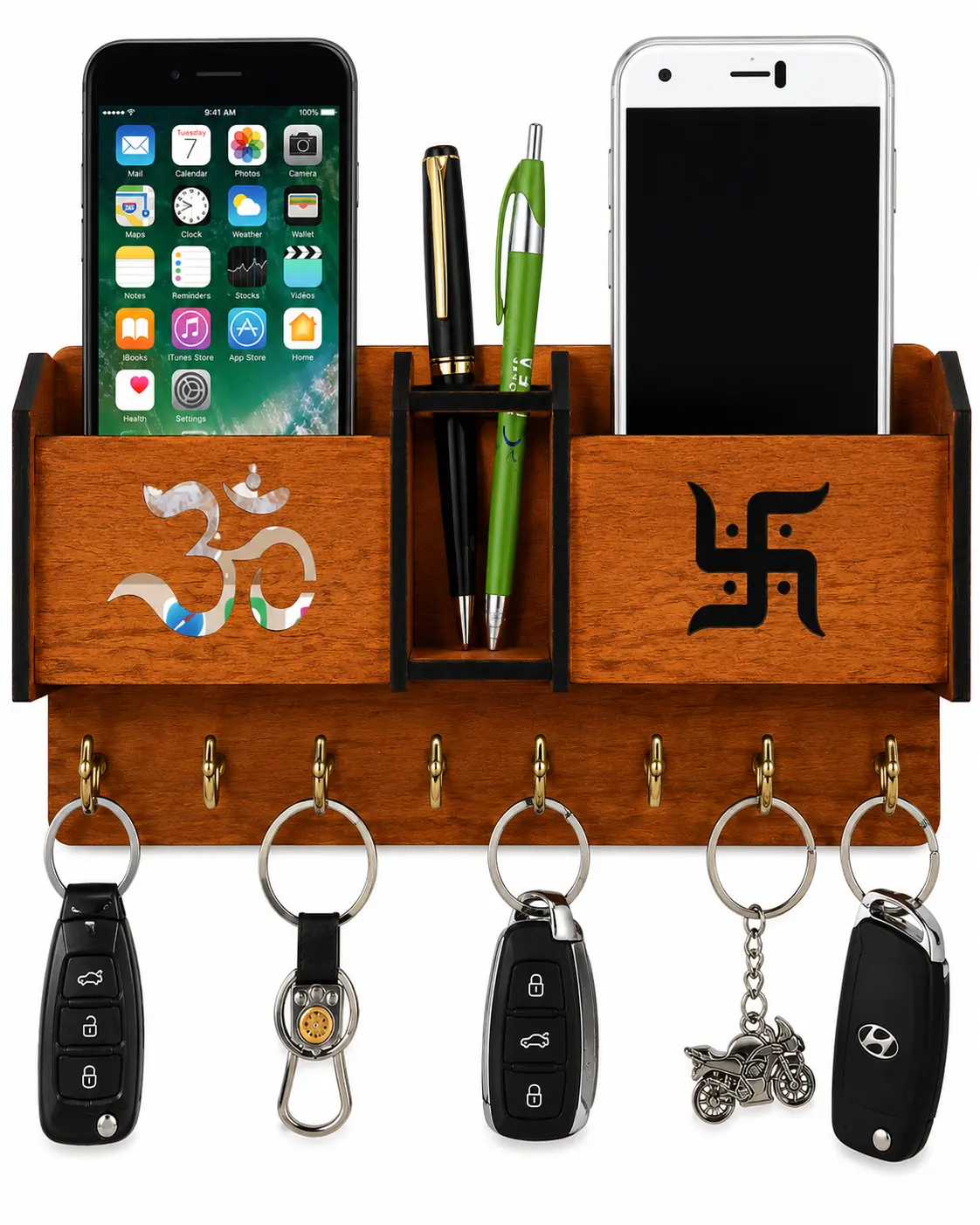 KeyNest Wall-Mounted Wooden Key Holder & Mobile Stand